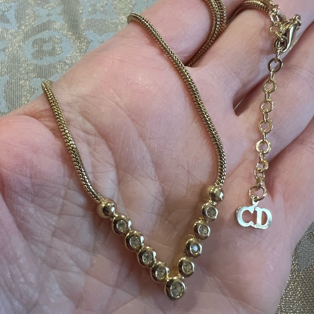 Vintage Christian Dior V shaped  necklace with rhinestones